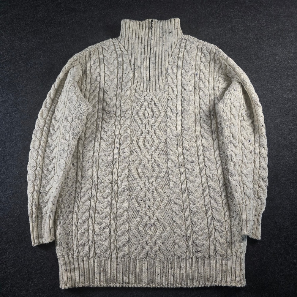 Aran Crafts Quarter Zip Sweater Cable Knit Fisherman Wool Longline Men's L